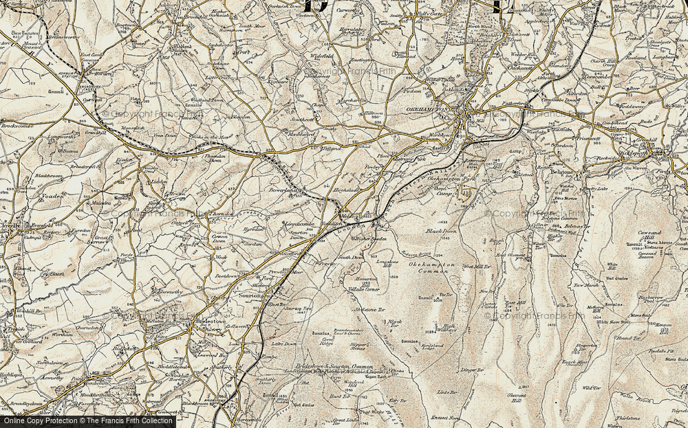 Old Map of Historic Map covering West Okement River in 1899-1900