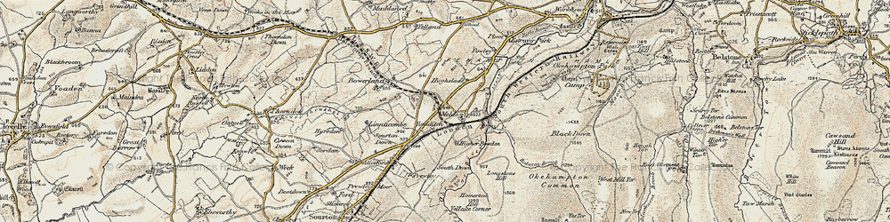 Old map of West Okement River in 1899-1900