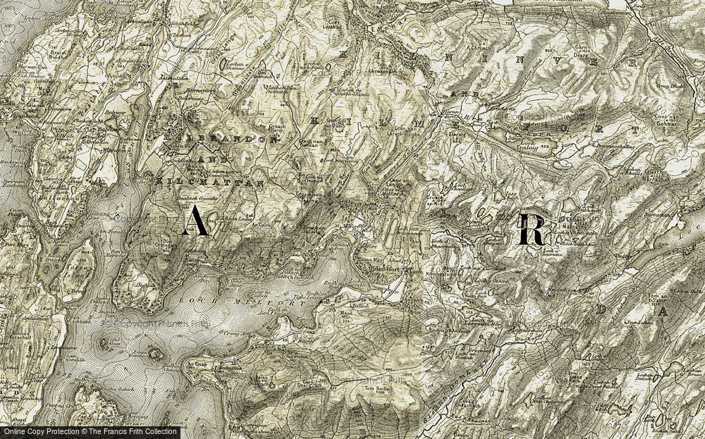Old Map of Historic Map covering Ardanstur in 1906-1907
