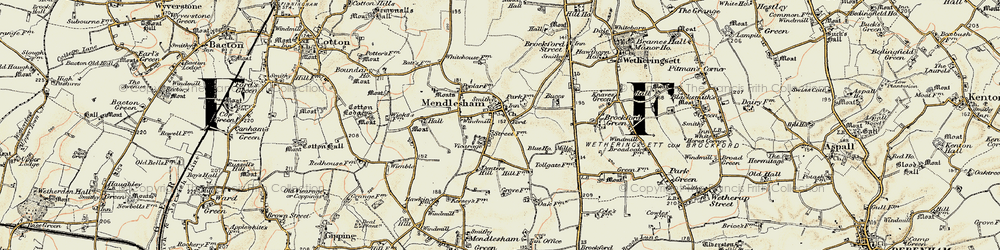 Old map of Mendlesham in 1899-1901