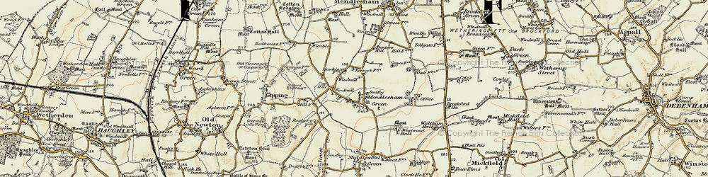 Old map of Mendlesham Green in 1899-1901