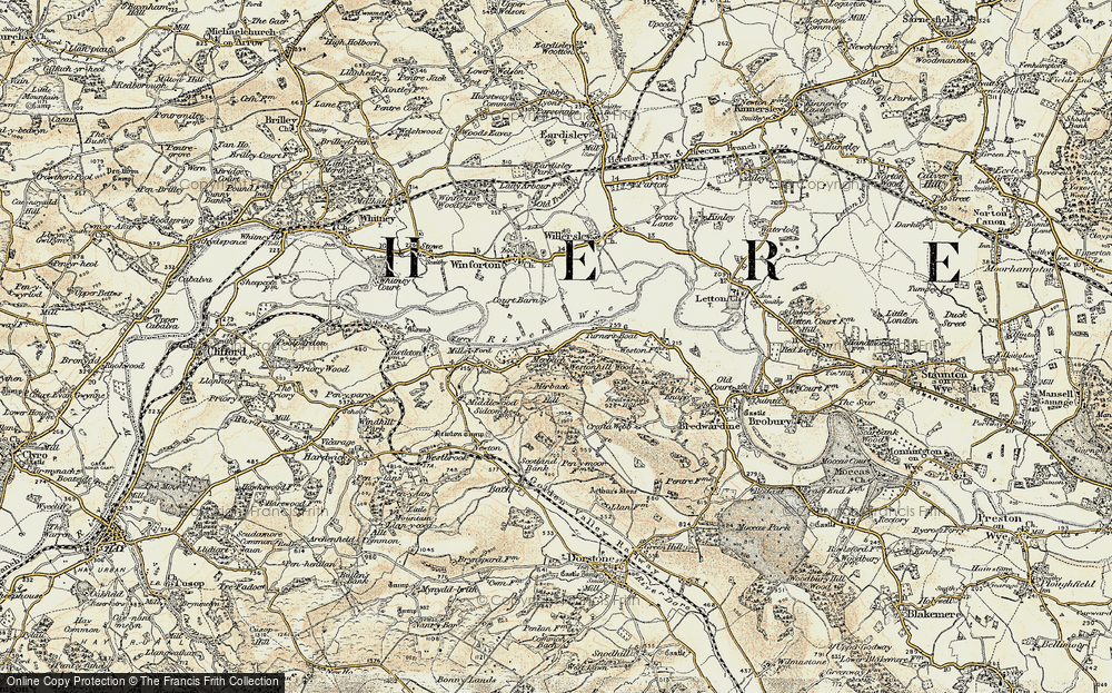 Old Map of Historic Map covering Bredwardine Hill in 1900-1901