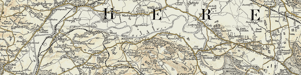 Old map of Bredwardine Hill in 1900-1901