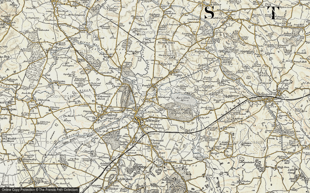 Old Map of Historic Map covering Aqualate Mere in 1902