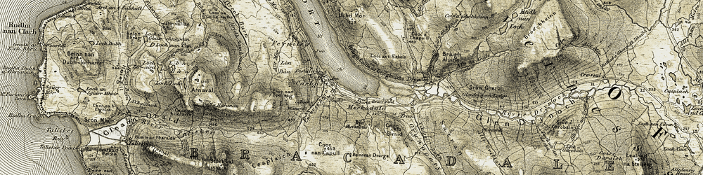 Old map of Merkadale in 1908-1909
