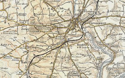 Old map of Merlin's Bridge in 1901-1912