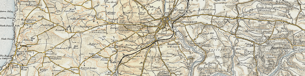 Old map of Merlin's Bridge in 1901-1912