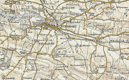 Old map of Merlin's Cross in 1901-1912
