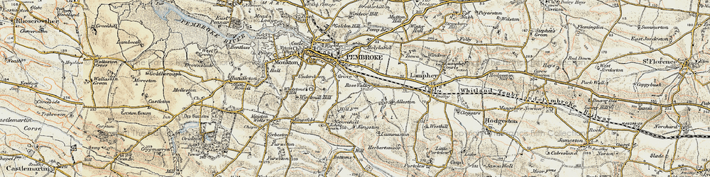 Old map of Merlin's Cross in 1901-1912