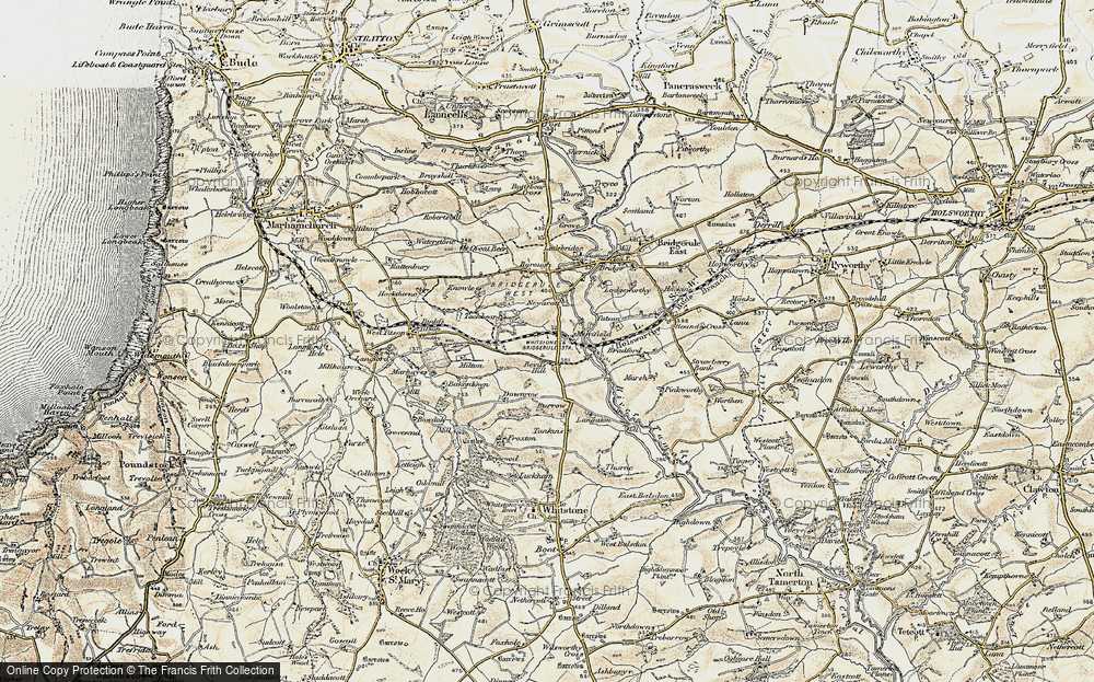 Old Map of Historic Map covering Langaton in 1900