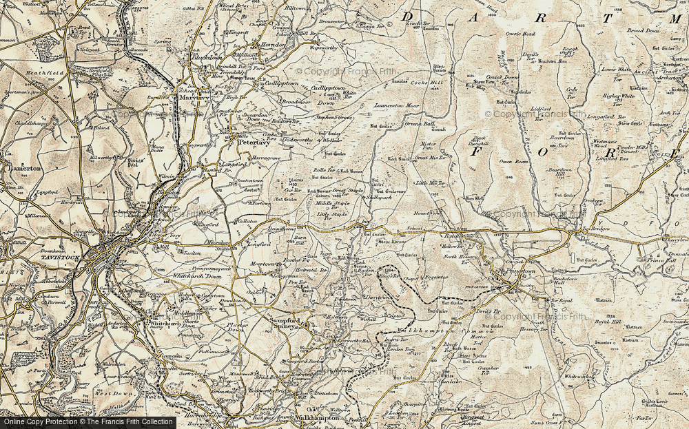 Old Map of Historic Map covering Cox Tor in 1899-1900