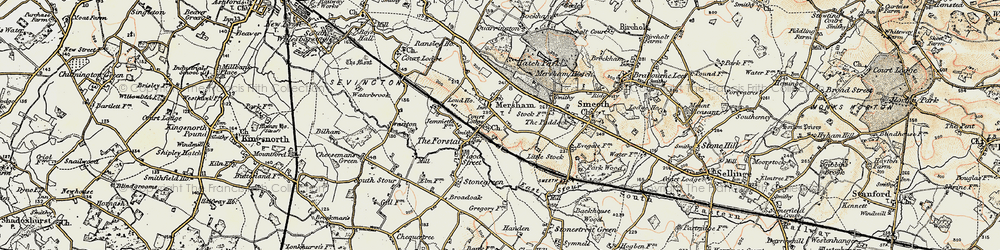Old map of Mersham in 1897-1898