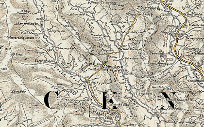 Old map of Merthyr Cynog in 1900-1902