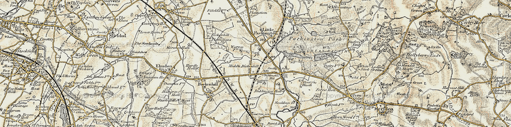 Old map of Bickenhill Plantations in 1901-1902