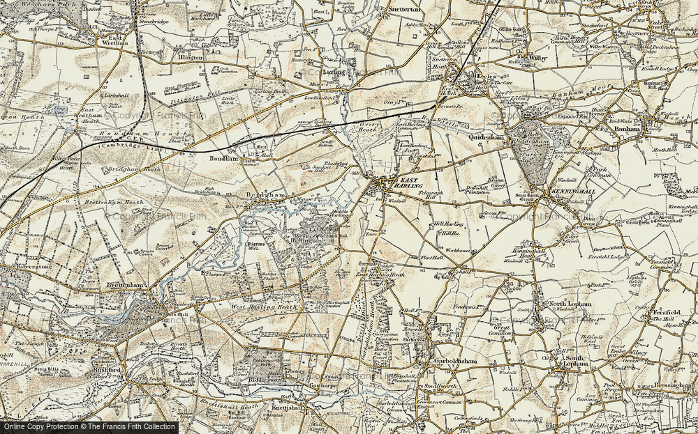 Old Map of Middle Harling, 1901 in 1901