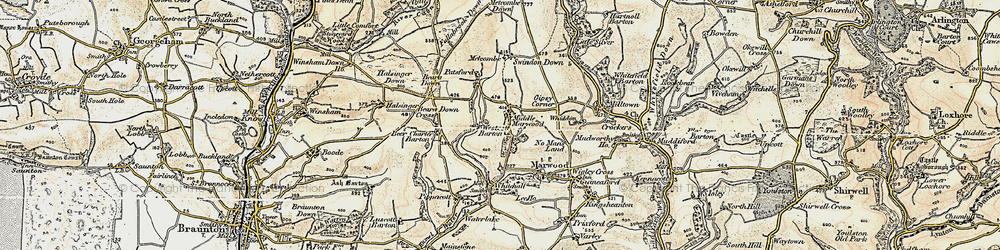 Old map of Westcott Barton in 1900