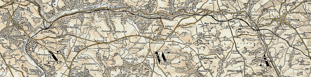 Old map of Middle Taphouse in 1900