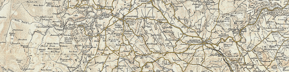 Old map of Middlecott in 1899-1900