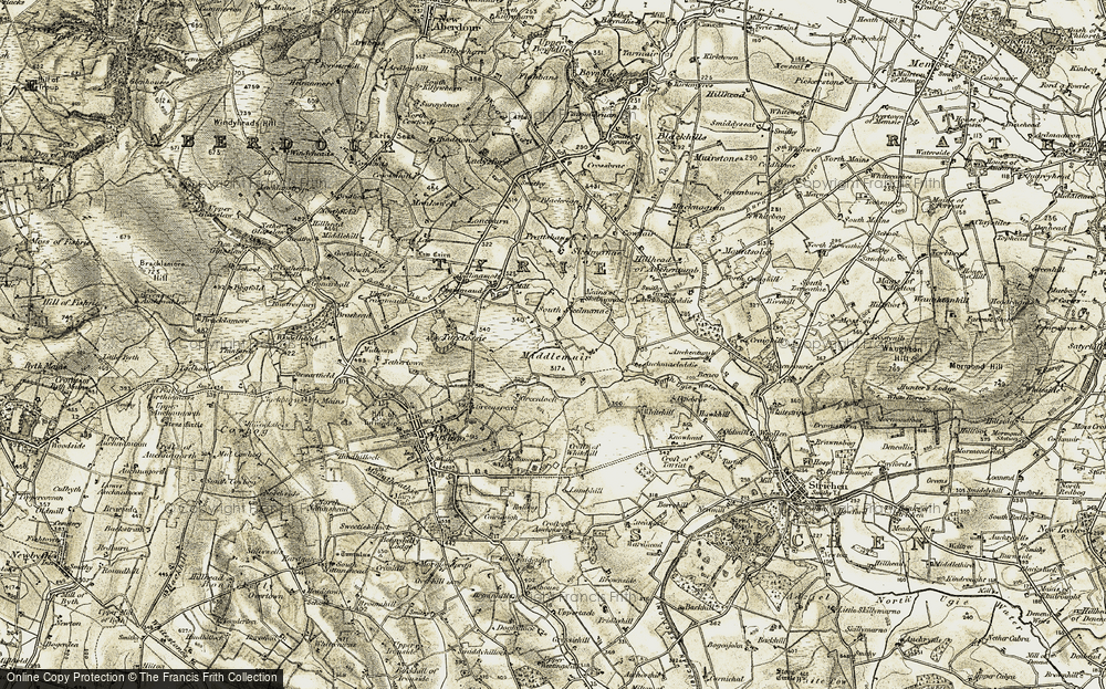 Old Map of Historic Map covering Auchmacleddie in 1909-1910