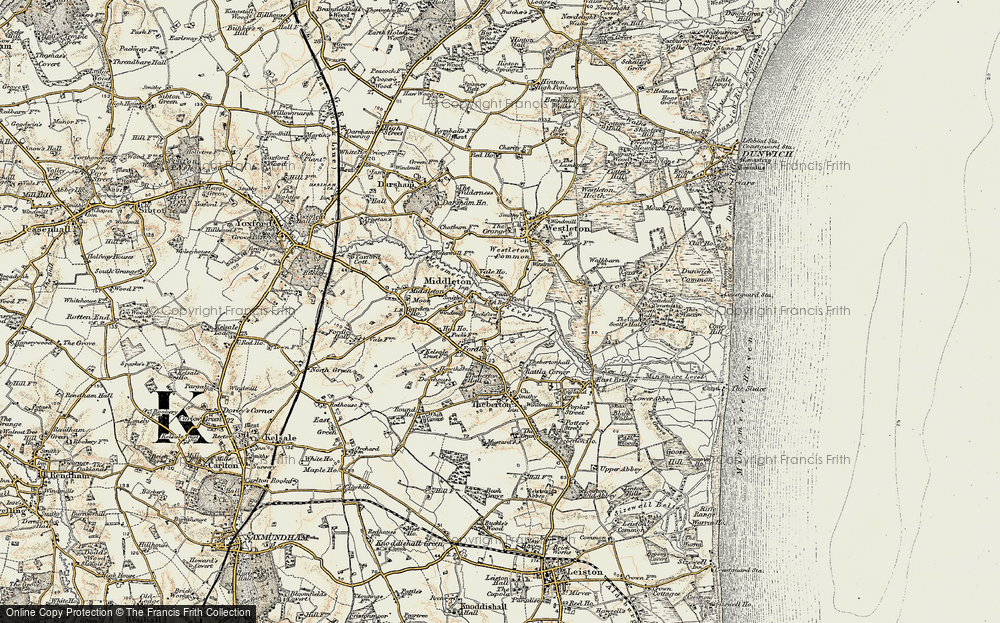 Old Map of Historic Map covering Westleton Common in 1901