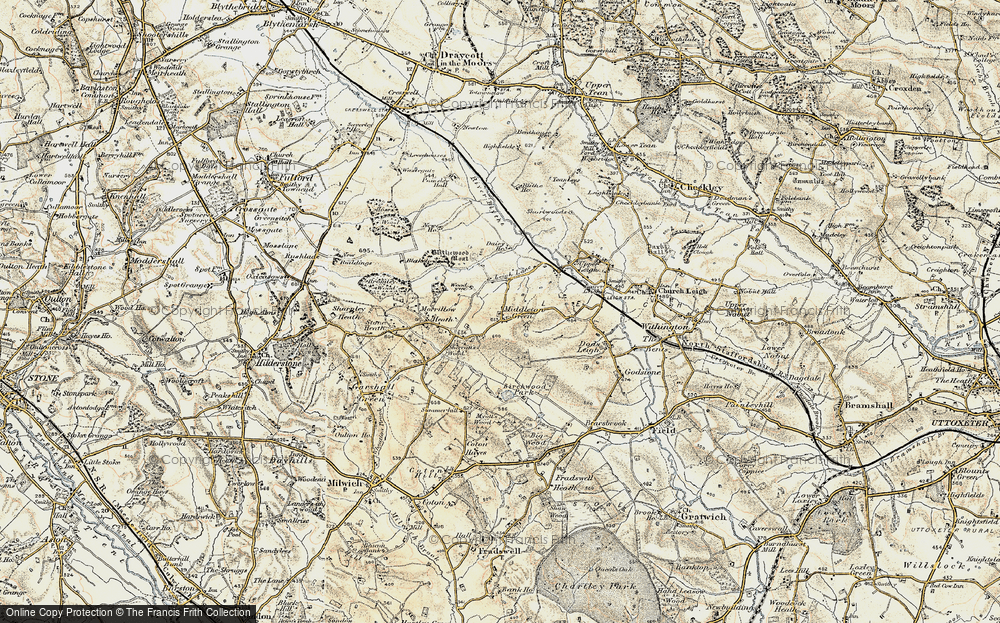 Old Map of Historic Map covering Windy Fields in 1902