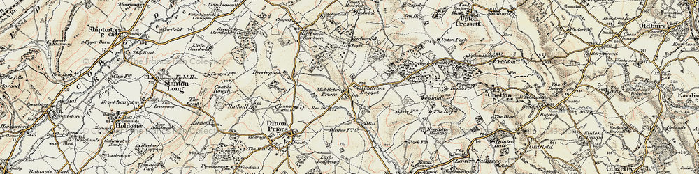 Old map of Middleton Priors in 1902