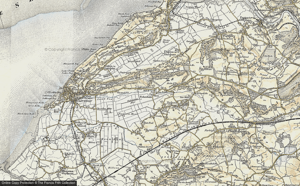 Old Map of Historic Map covering Cadbury Camp in 1899