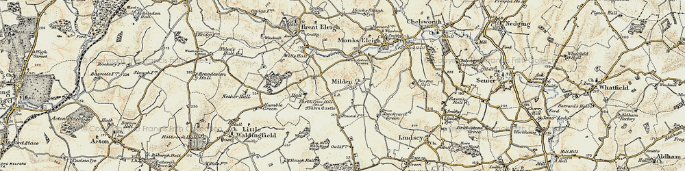 Old map of Milden in 1899-1901