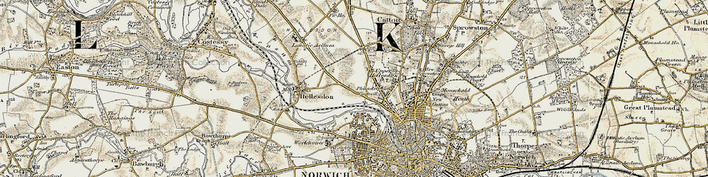 Old map of Mile Cross in 1901-1902