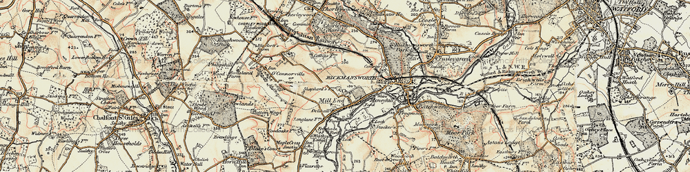 Old map of Mill End in 1897-1898