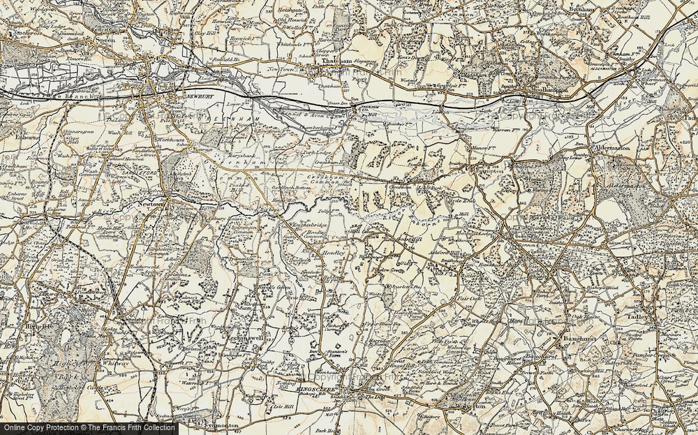Old Map of Historic Map covering Crookham Common in 1897-1900