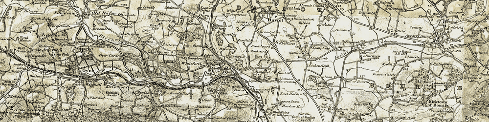 Old map of Mill of Pitcaple in 1909-1910