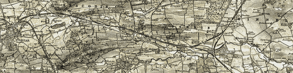 Old map of Balgavies Loch in 1907-1908