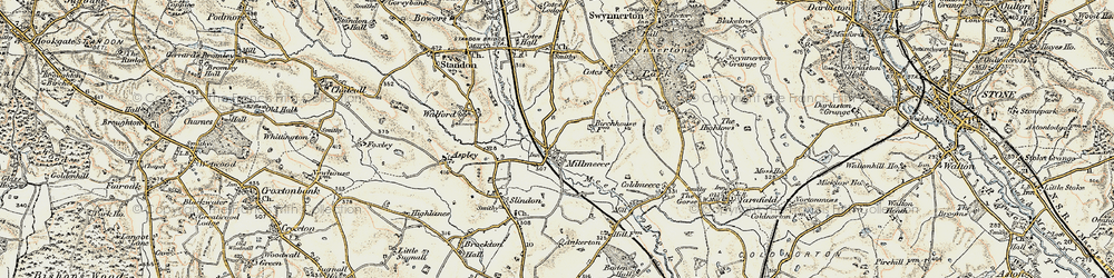 Old map of Millmeece in 1902