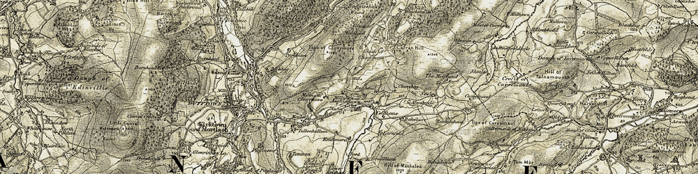 Old map of Milltown of Auchindoun in 1908-1910