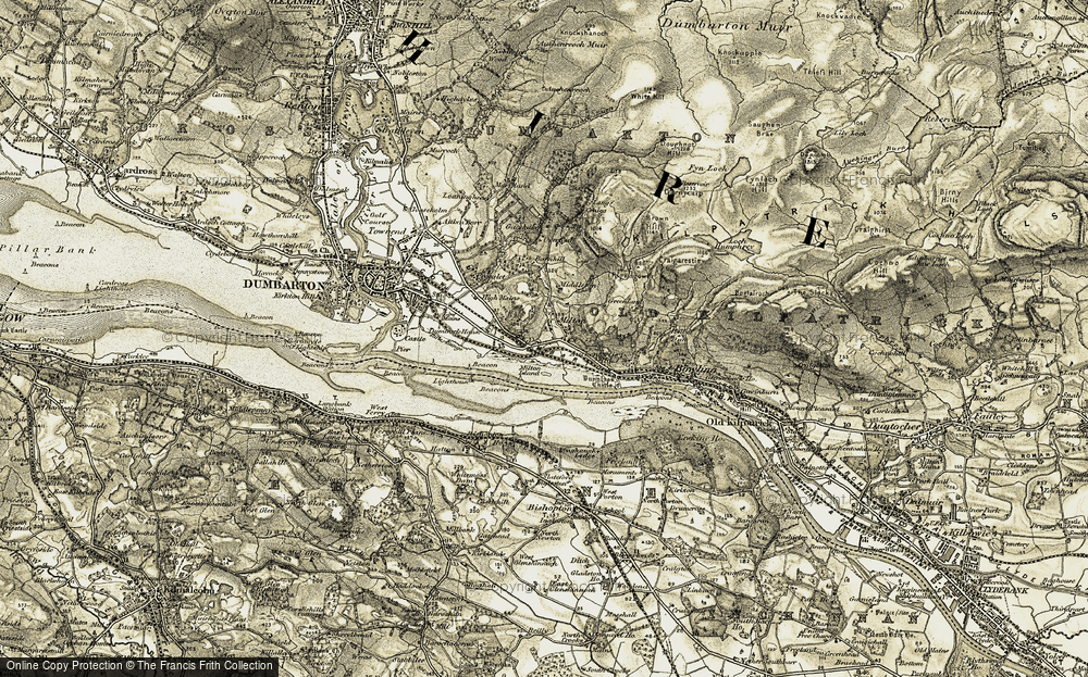 Old Map of Historic Map covering Lang Craigs in 1905-1907