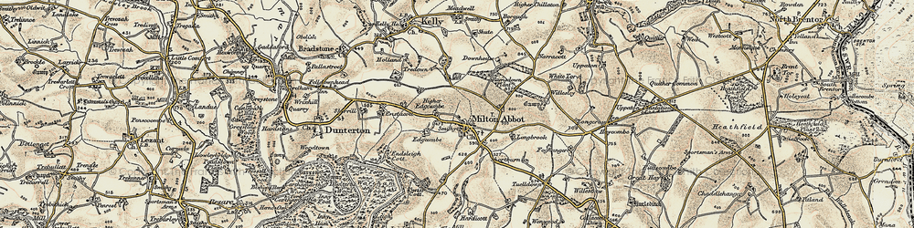 Old map of Milton Abbot in 1899-1900