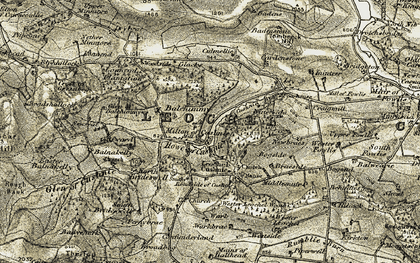 Old map of Milton of Cushnie in 1908-1909