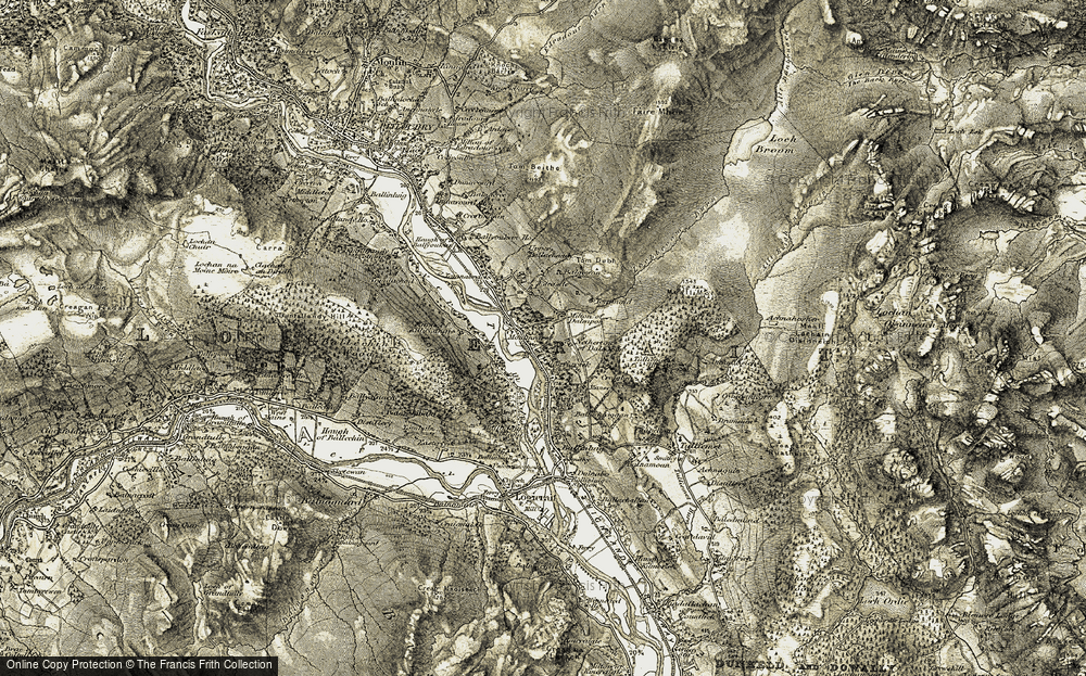 Old Map of Historic Map covering Ballechin Wood in 1907-1908