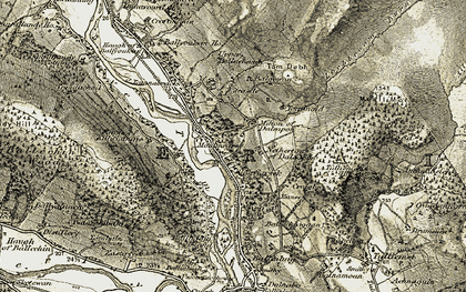 Old map of Ballechin Wood in 1907-1908