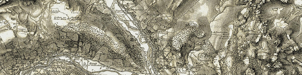 Old map of Ballechin Wood in 1907-1908