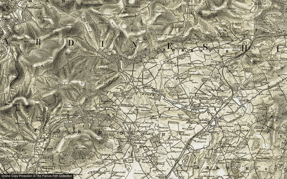 Old Map of Historic Map covering Buckies Leys in 1908-1909