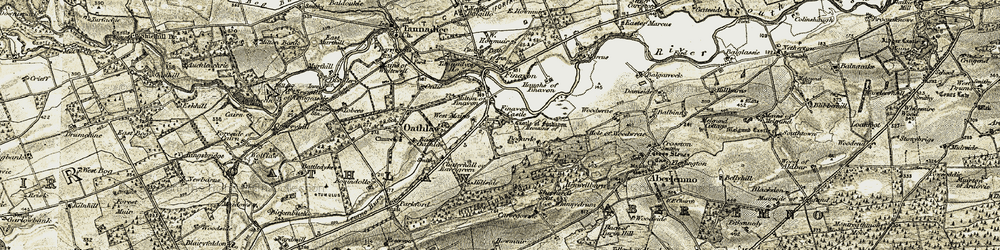Old map of Milton of Finavon in 1907-1908