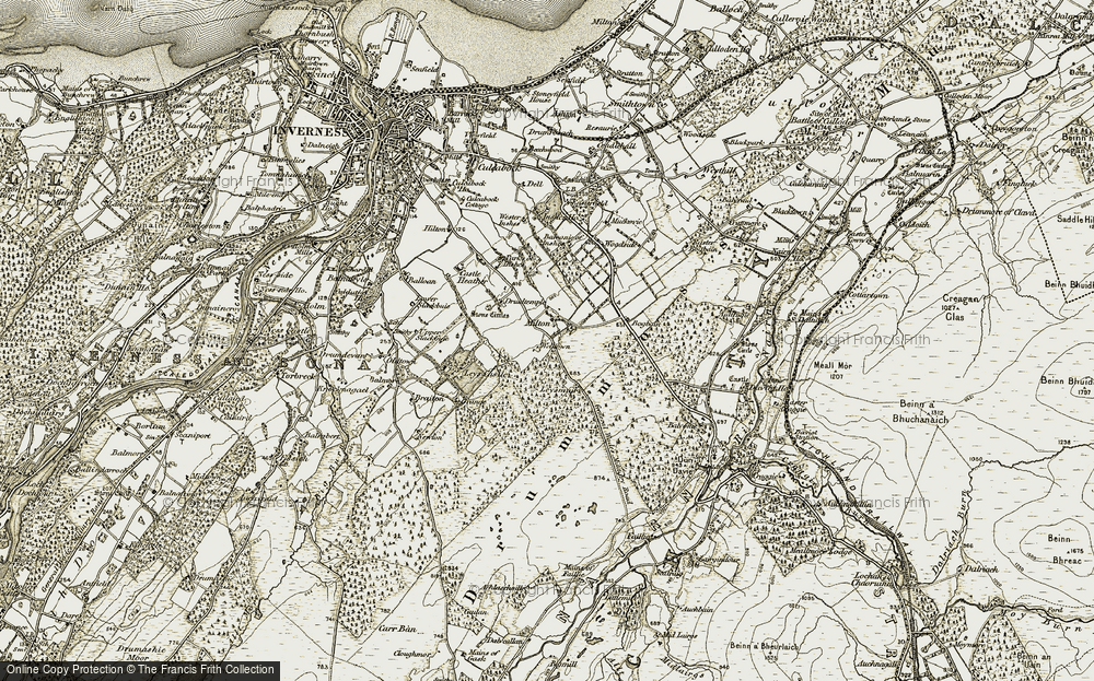 Old Map of Historic Map covering Braiton of Leys in 1908-1912