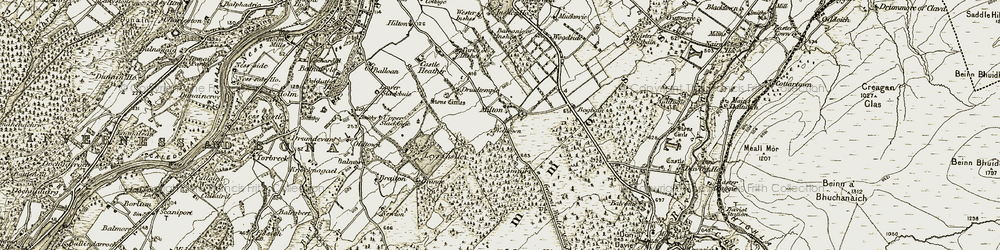 Old map of Milton of Leys in 1908-1912