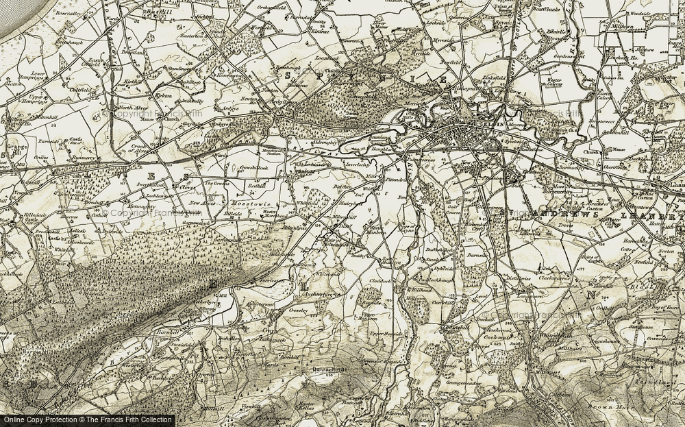 Old Map of Historic Map covering Wester Manbeen in 1910-1911