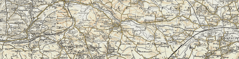 Old map of Milverton in 1898-1900