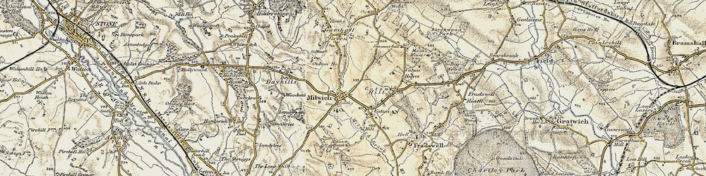 Old map of Wheatlow Brook in 1902