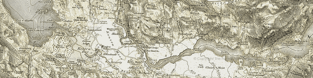 Old map of Allt an Dèabh in 1906-1908