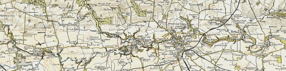 Old map of Mitford in 1901-1903